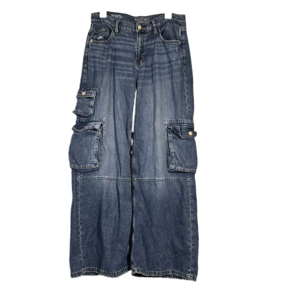 Arizona Jean Co Low Rise Baggy Cargo Jeans Women's 10 W32 L30 Y2K Blue